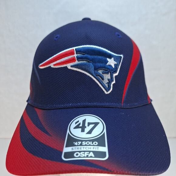 New England Patriots NFL Team Apparel Stretch Fit Hat Cap '47 Blue Red OSFA - Picture 2 of 7